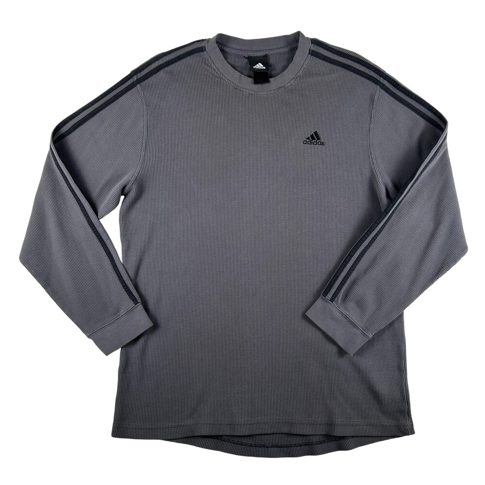 Vintage Adidas Shirt Mens Large Thermal Long Sleeve Waffle Knit 3-Stripes Logo